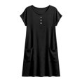 thumbnail image 5 of Laqbezok Women's Cotton Linen Dress, Casual Crew Neck Short Sleeve Loose Sundress with Pockets, Retro Button Henley T-Shirt Dress, 5 of 8