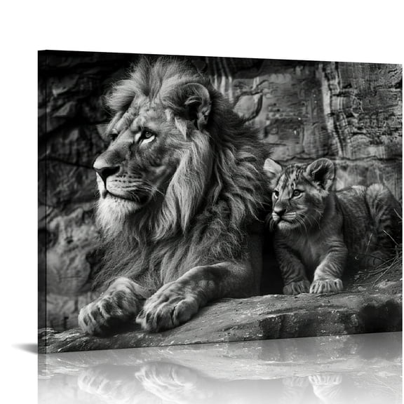JRXY Lion and Lioness Canvas Wall Art Black and White Lion Poster Wild Animal Art Lion Wall Pictures African Lion Canvas Wall Art Modern Animal Pictures for Living Room Bedroom Office  20x16in