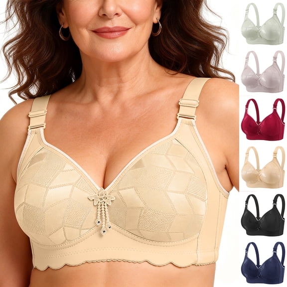 Feancey Wireless Full Coverage Bra for Older Women High Support Comfort Bra Adjustable Strap Everyday Brassiere Breathable Minimizer Bras Beige 36