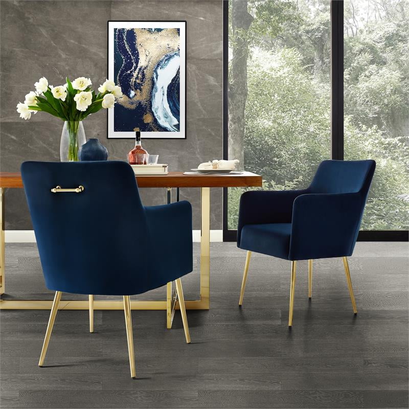 Posh Living Perogo Velvet Dining Chair In Navy Blue Gold Set Of 2
