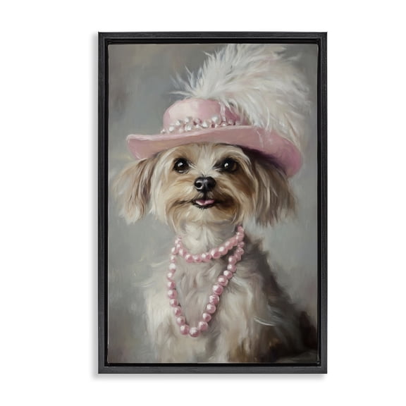 Stupell Industries Lady Yorkie Portrait Black Framed Floater Canvas Wall Art, design by Tina LeCour