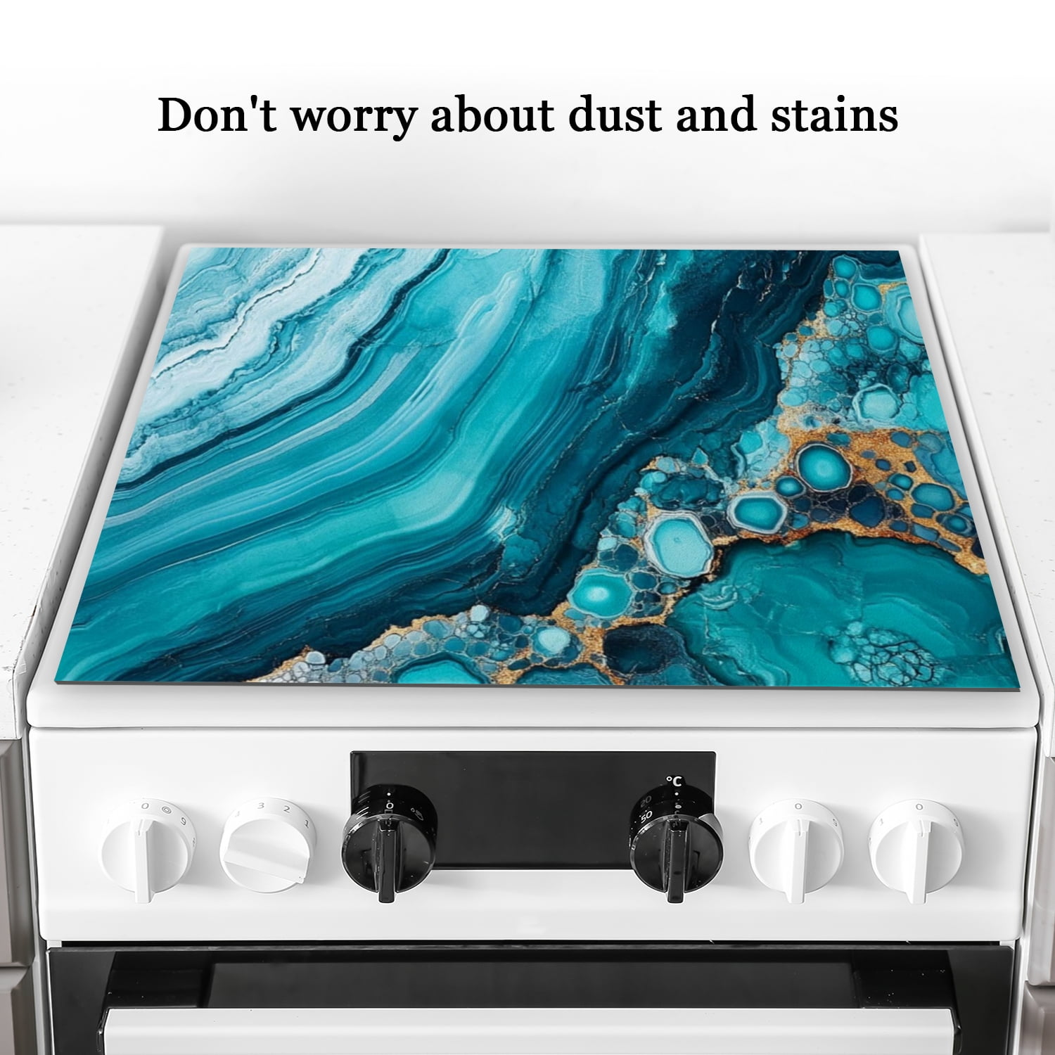 Heat Resistant Stove Top Covers,Modern Decor Abstract Blue Marble Print Range Covers for Gas Stove,Square Cooktop Protector Mat for Kitchen RV (28×20 Inch)