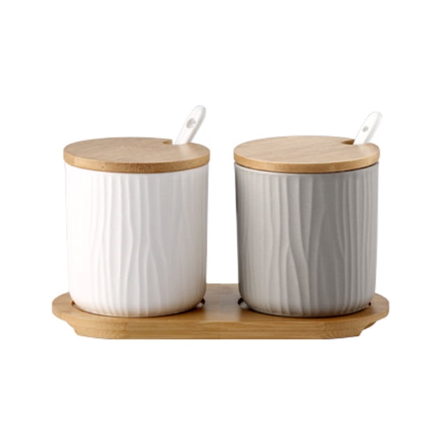 European Style Sugar Bowl With Lid, Ceramic Sugar Pot, Non-slip Coffee Accessories, Solid Color Sugar Pourer, Kitchen Storage-White Grey-300ml