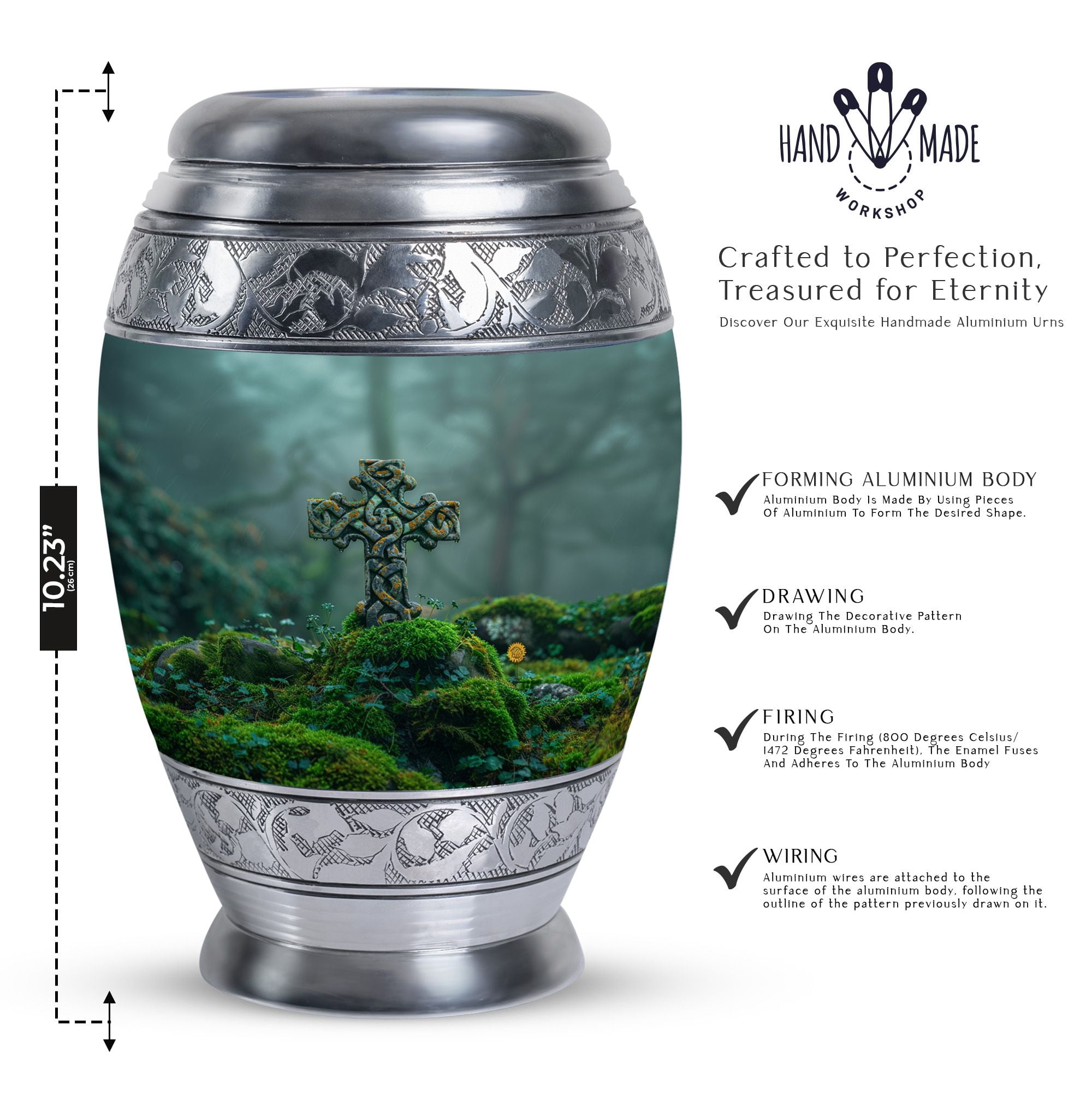 Mossy Solace Large Cremation Urns For Human Ashes Adult Male, Funeral Urns For Adult Ashes Men, Decorative Urns For Ashes, Burial Urns For Adult Human Ashes, Memorial Urn 10 Inch