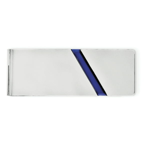 Beautiful Sterling Silver Rhodium-plated Blue Enameled Money Clip