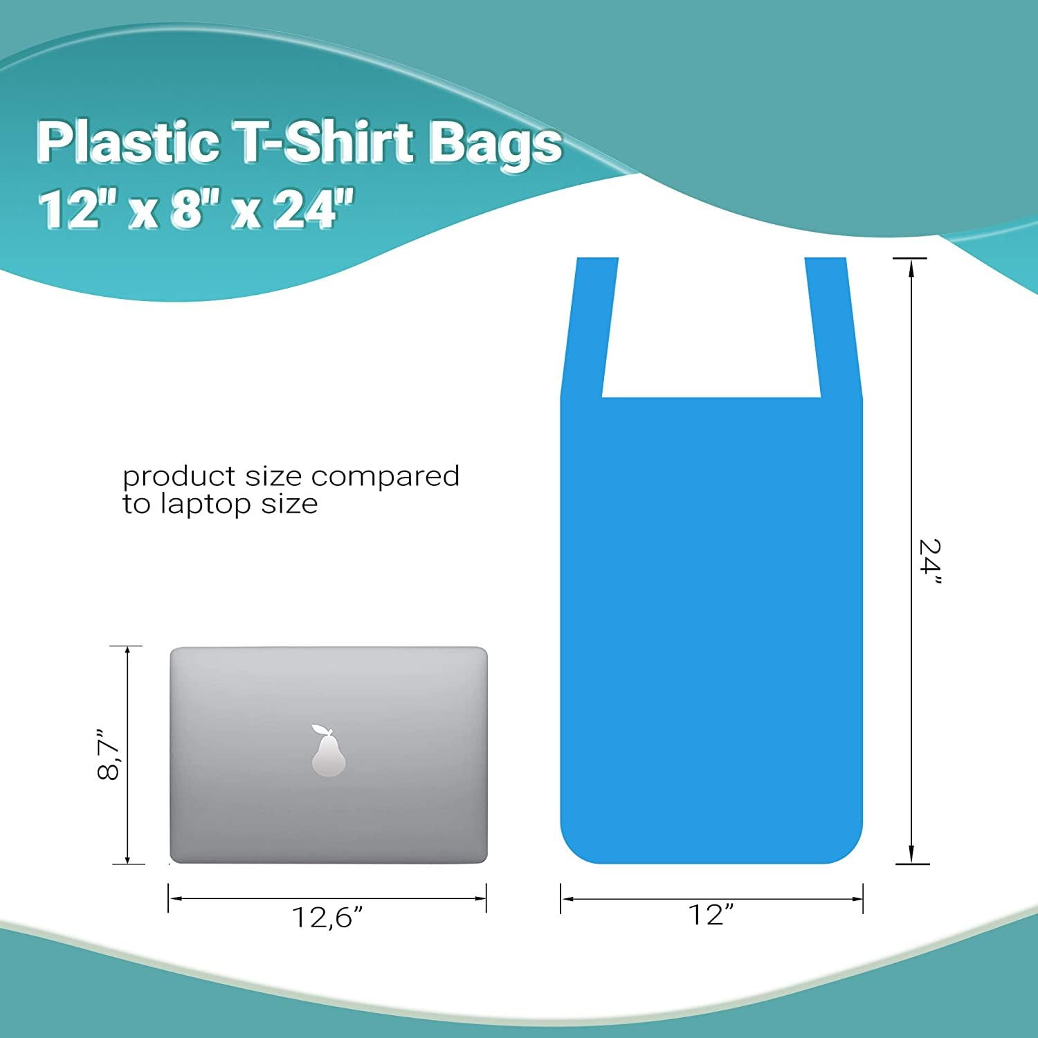 AMZ Supply Blue T-Shirt Bags 12 x 8 x 24. Ultra Thin Carry-Out Bags  12x8x24. Thickness 0.65 mil. Pack of 1000