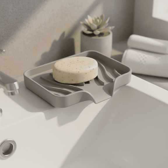 Silicone Soap Dish Self Draining Bar Holder, Prevent Mushy Soap, Bathroom Shower Kitchen Sink Countertop Organizer, Eco-Friendly Non-Slip Tray Gray