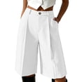 thumbnail image 2 of Neewe Bermuda Shorts for Women Summer Dressy Casual Elastic High Waisted Button Wide Leg Knee Length Shorts with Pockets, 2 of 7
