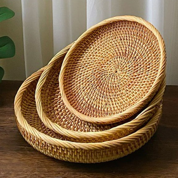 Rattan Fruit Basket Bowls Handmade Bread Storage Basket Snack Serving Bowl Round Fruit Holder Wicker Food Organizer Tray for Dinning Room
