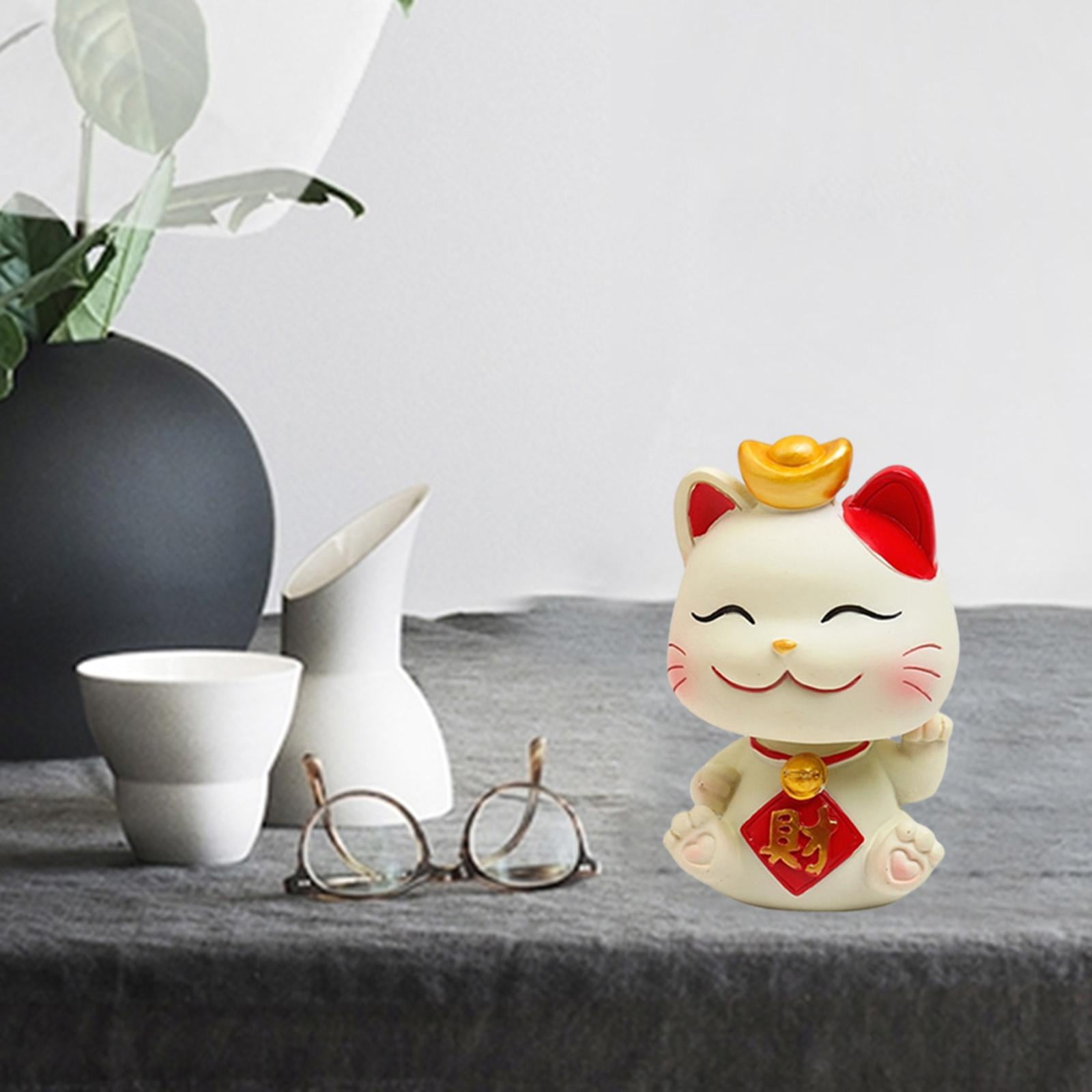 Resin Lucky Cat Figure Feng Shui Good Luck Cat Home Car Table Display Decor 