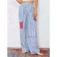 thumbnail image 5 of Raccmtaty Women Striped Pants, Elastic Waist Casual Pants Loose Trousers Streetwear with Pockets, 5 of 8