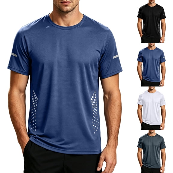 Kalauyu Athletic Shirts for Men Round Neck Short Sleeve Quick Dry Gym Active T Shirt Breathable Moisture Wicking Summer Sport Tops