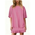 thumbnail image 1 of Mceream Ensembles Jupe Femmes Tenues 2 Pcs Chic Été Décontracté Col Rond Manches Courtes Hauts et Jupes Mini Fluides à Volants Superposés Tenues de Plage Ensembles Jupe Vacances Rose m, 1 of 5