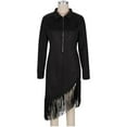thumbnail image 5 of Women's Dress Long Sleeve Solid Color Western Suede Fringe Slim Fit Boho Chic Midi Dress for Spring Fall Casual,Black,L, 5 of 7