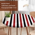 thumbnail image 4 of Red Black Stripe Round Tablecloth, Fitted Table Cover with Elastic for 55"-60" Round Tables, Geometric White Vertical Striped Table Cloth Outdoor Indoor Dinning Party Waterproof Tablecloths, 4 of 7