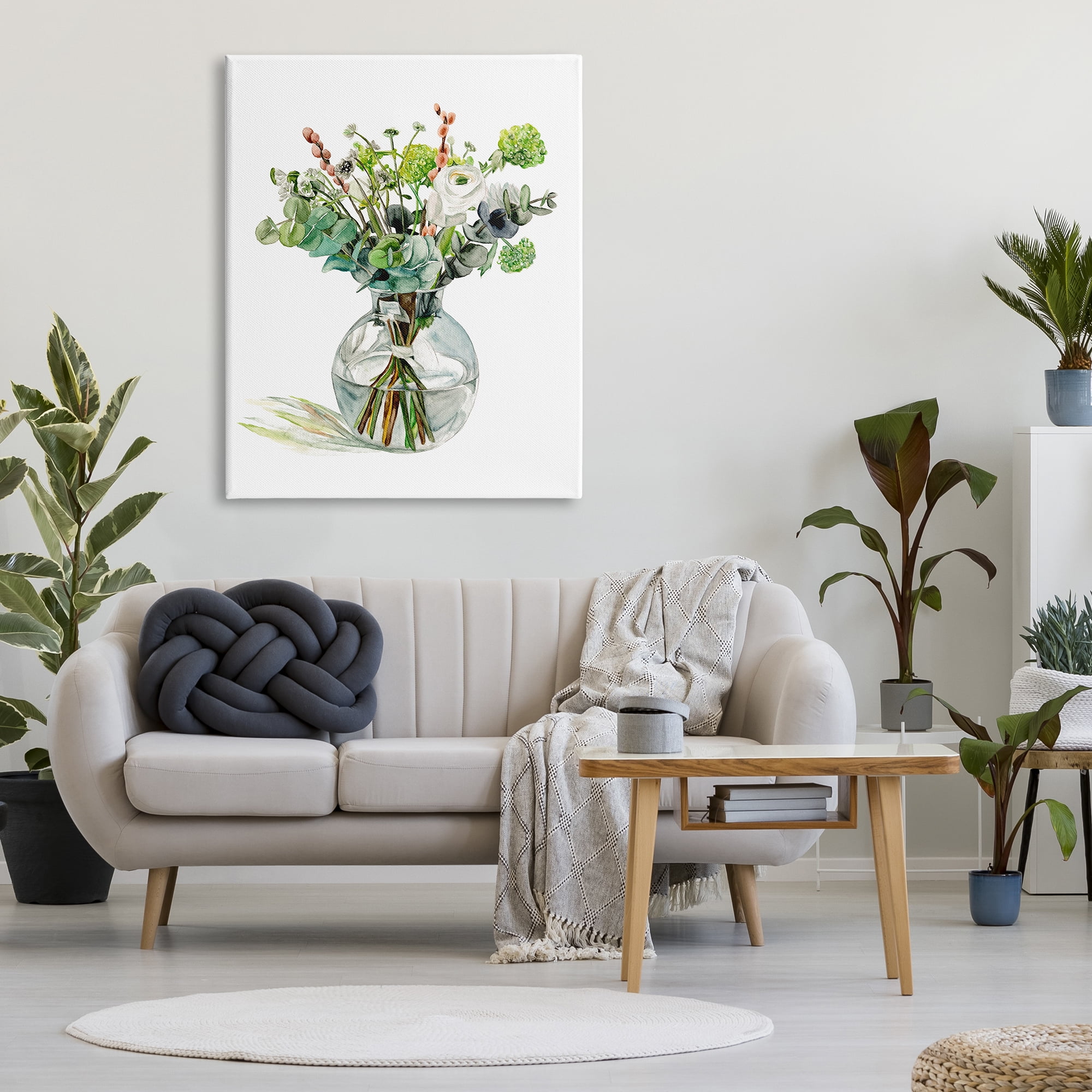 Stupell Industries Watercolor Foliage Bouquet Soft White Floral Glass Jar, 36 x 48, Design by Melissa Wang