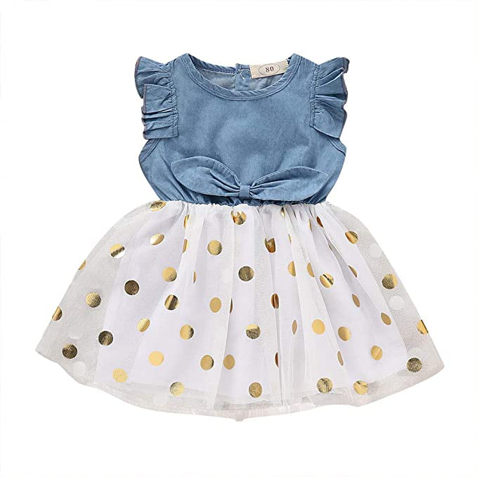 Toddler Baby Kids Girls Dot Patchwork Tulle Dress Princess Dress Hat Outfit Set