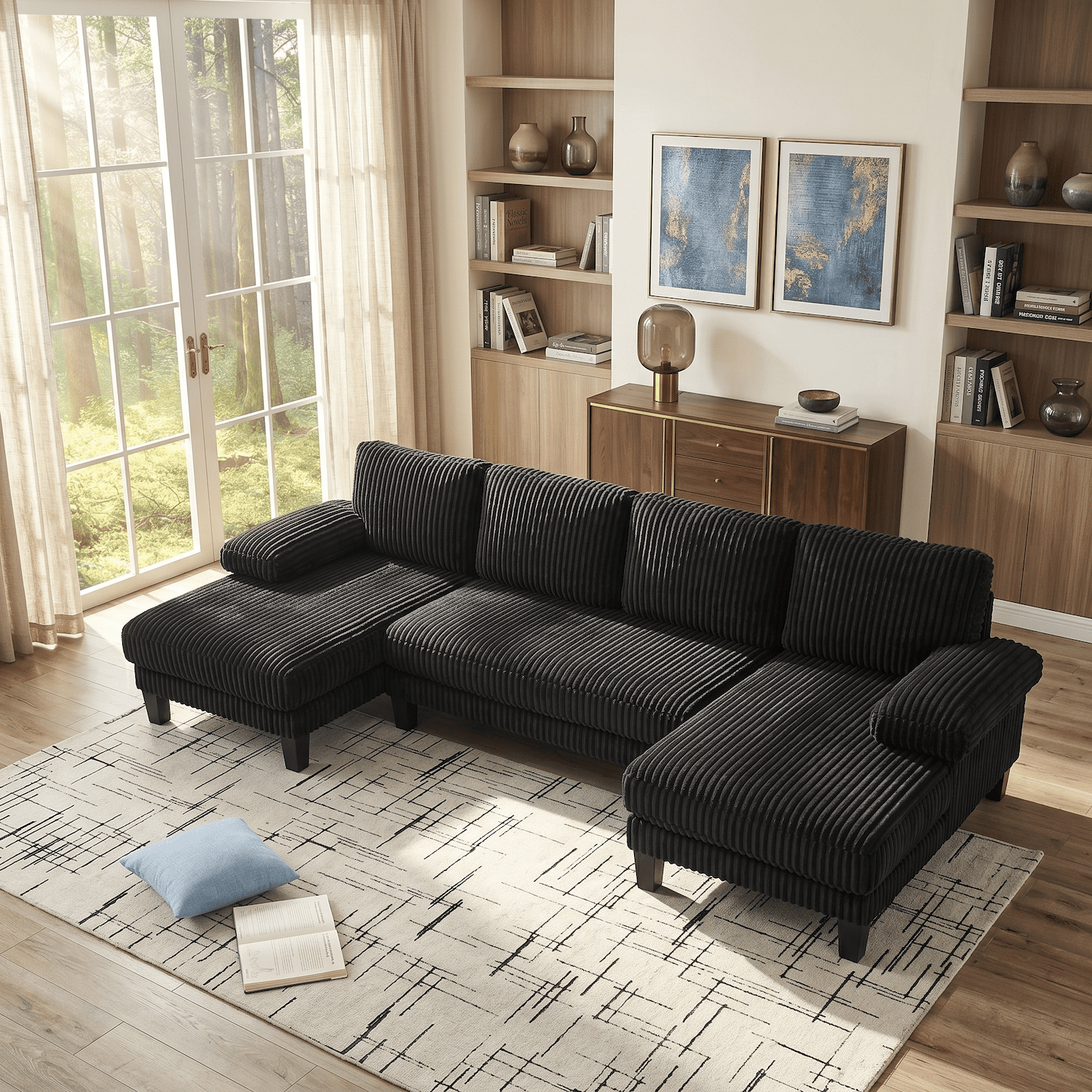 Xiweot U Shaped Sectional Sofa, Oversized 4 Seat Couch with Double Chaise, Velvet Upholstered Deep Seat Sectional Couch for Living Room Apartment