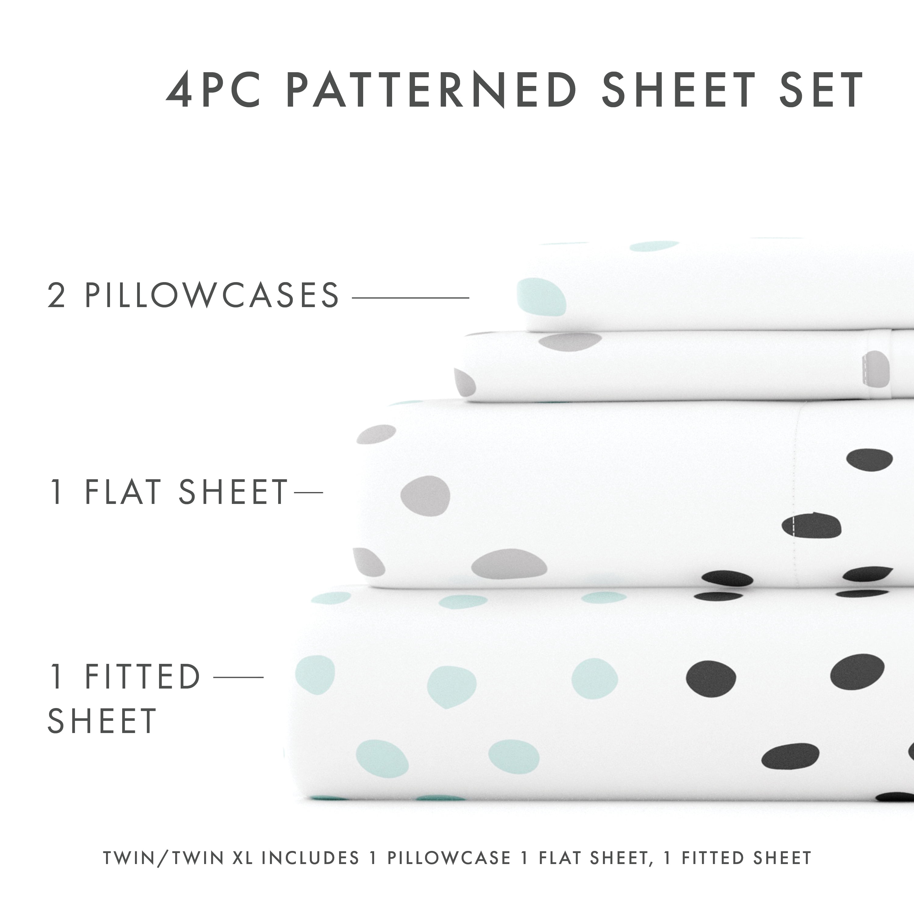 Noble Linens 4 Piece Pattern Microfiber Bed Sheets Set, Light Gray Trio, Queen