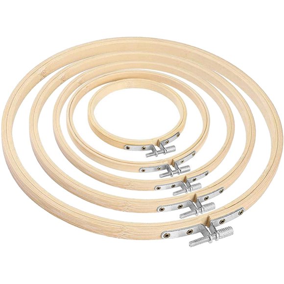 5 PCS Embroidery Hoops Round Bamboo Embroidery Hoop Circle Embroidery Frame Wood Hoop Cross Stitch Hoop Adjustable Sewing Rings Hoop for Embroidery Cross Stitching Crafts（4-8inch）