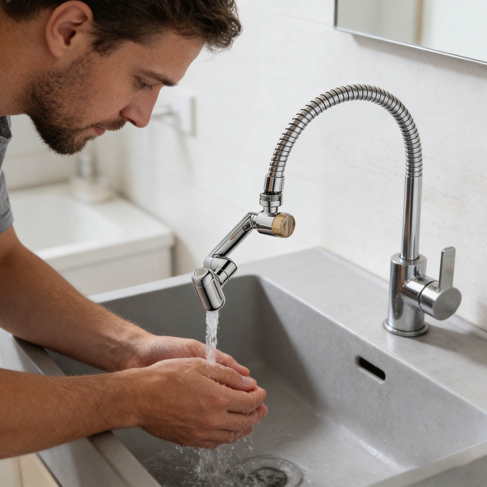 VMWMSSR Swivel Faucet Aerator Extension, Multi-Angle Adjustable Water Tap, Dual-Flow Anti-Splash Filter For Bathroom & Kitchen(Silver-9X5.4Cm)
