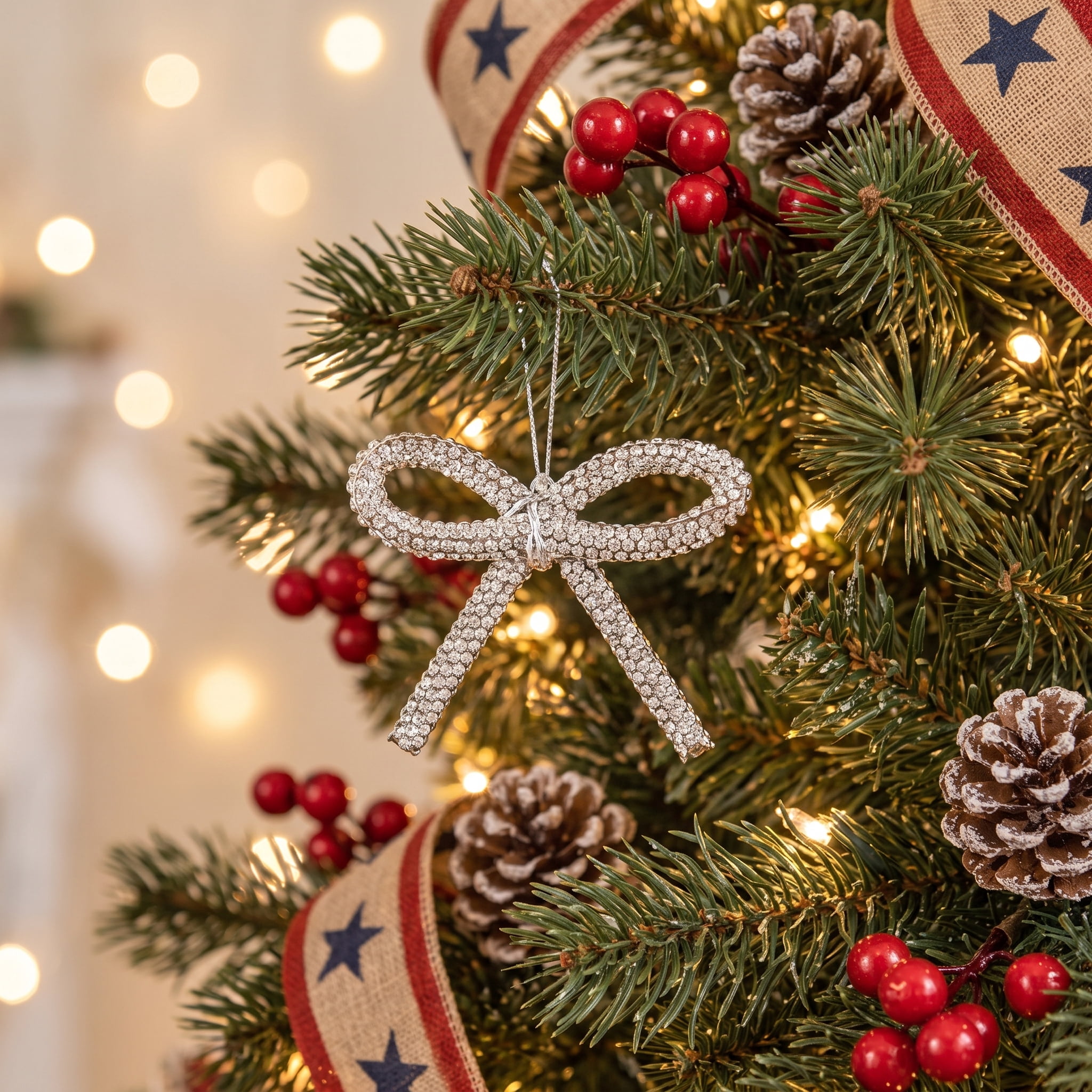 4-Count Silver Gem Bow Mini Christmas Ornaments, 2", by Holiday Time
