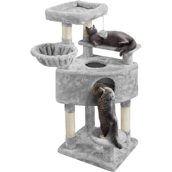 WgoodW 46in Cat Tree for Indoor Cats, Cat Tower with Spacious Condos, Scratching Posts & Large Top Plush Perch, Cat Stand House Activity Tower for Cats Kittens,Light Gray