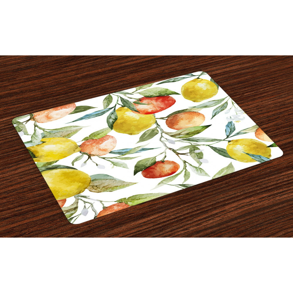 Nature Placemats Set of 4 Lemon and Orange Clementine Tree Branches Fruit Yummy Winter Season