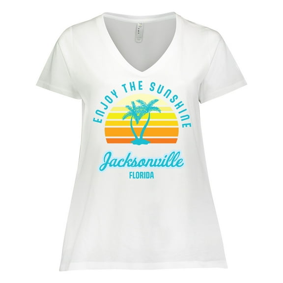 Inktastic Summer Enjoy the Sunshine Jacksonville Florida in Blue Women's Plus Size V-Neck T-Shirt