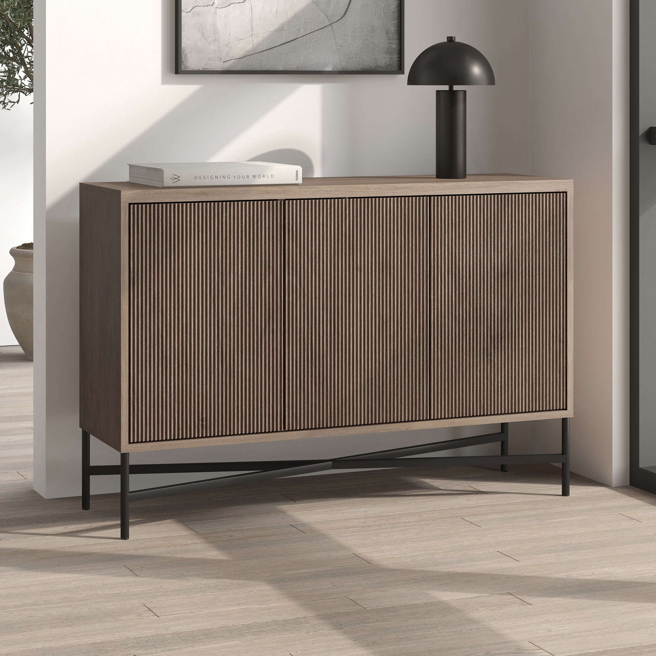 Evelyn&Zoe Modern/Contemporary 48" Wide Antiqued Gray Oak Buffet Table