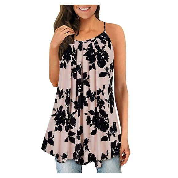 Ketyyh-chn99 Women Summer Tops Boho Clothes for Women Crewneck Shirts Summer Sleeveless Loose Fit Tunic Basic Top Pink,2XL