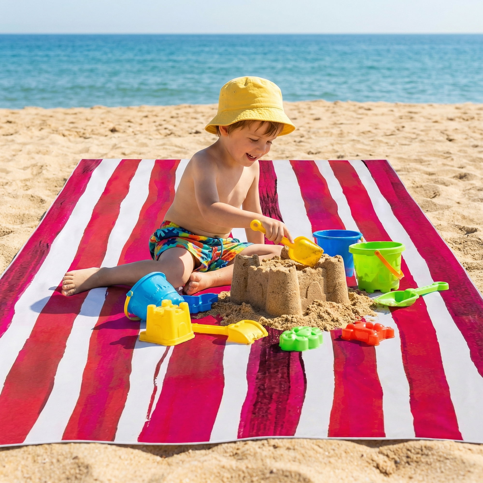 Unique Bargains 2 Pack Striped Quick Dry Absorbent Beach Towel Red/Light Green 63" x 31"