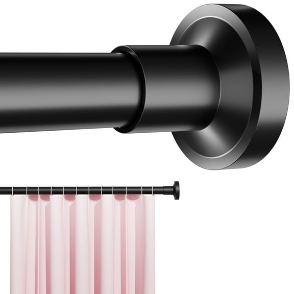 Shower Curtain Rod 32-75 Inch,Adjustable Spring Tension Stainless Steel Telescoping No Drill Rod for Bathroom,No Slip, No Rust,Black