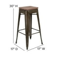 thumbnail image 5 of Merrick Lane Set of Four 30 Inch Tall Gray Metal Backless Wood Square Seat Bar Stools With Cross Braces, 5 of 15