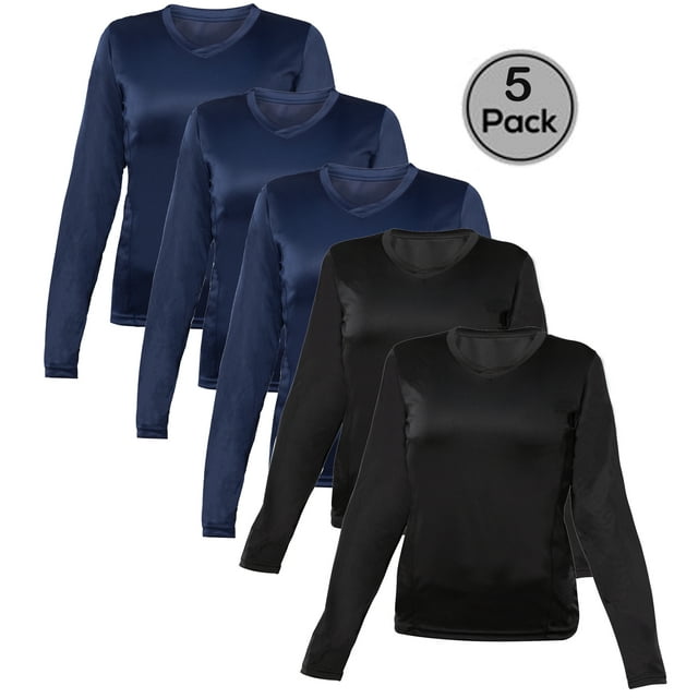 Blank Activewear Lot de 5 T-Shirts à Manches Longues pour Femmes, Tissu de Performance à Séchage Rapide