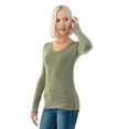 thumbnail image 4 of Simply Fashion Basic V Neck Long Sleeve T-Shirts - Stretch Cotton SpandexL.OLIVE,SMALL, 4 of 5