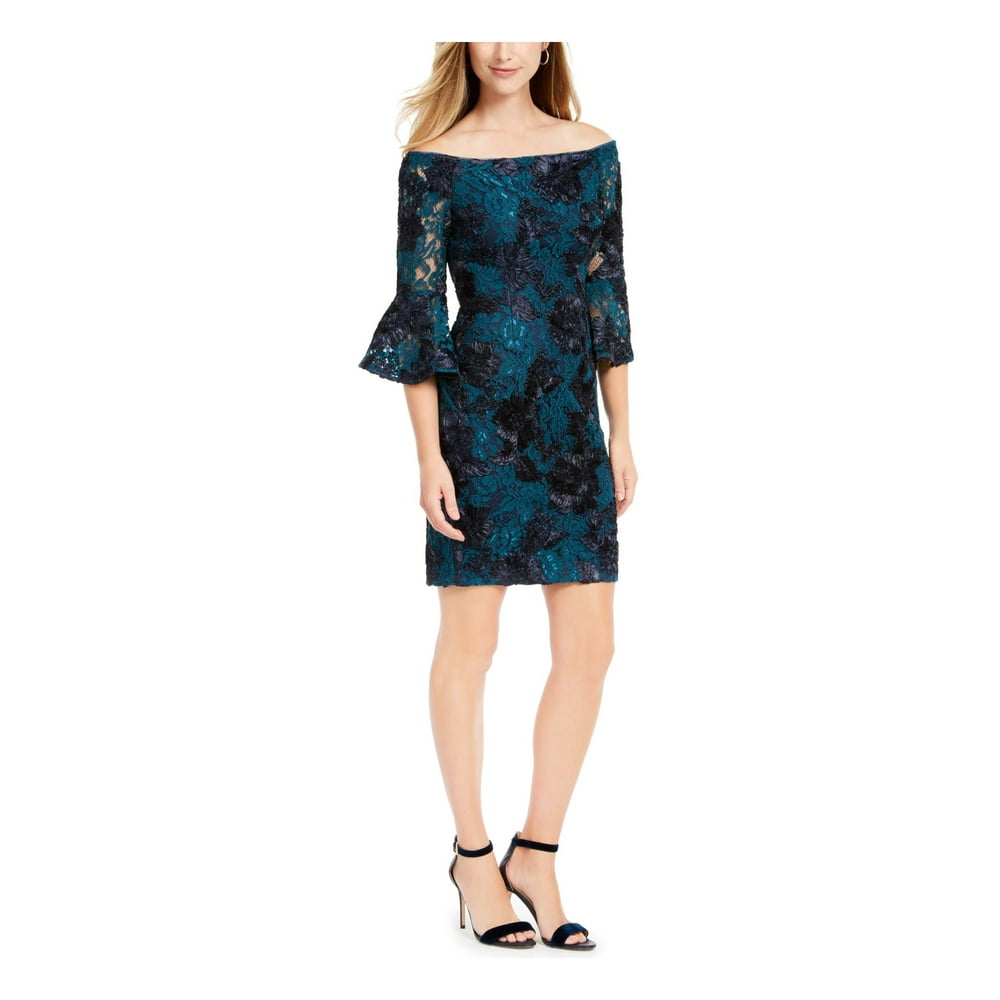 Adrianna Papell - ADRIANNA PAPELL Womens Blue Floral Bell Sleeve Off ...