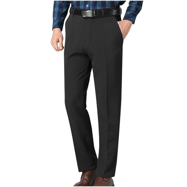RXIRUCGD Men's Straight Solid Color Pocket Casual Suit Button Pants, Black, Size: 2XL/36