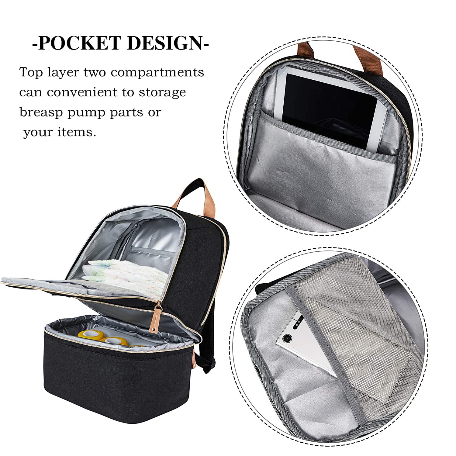 Breast Pump Bag Backpack - Cooler Lunch Bag Double Layer for Mother Large Size Black1