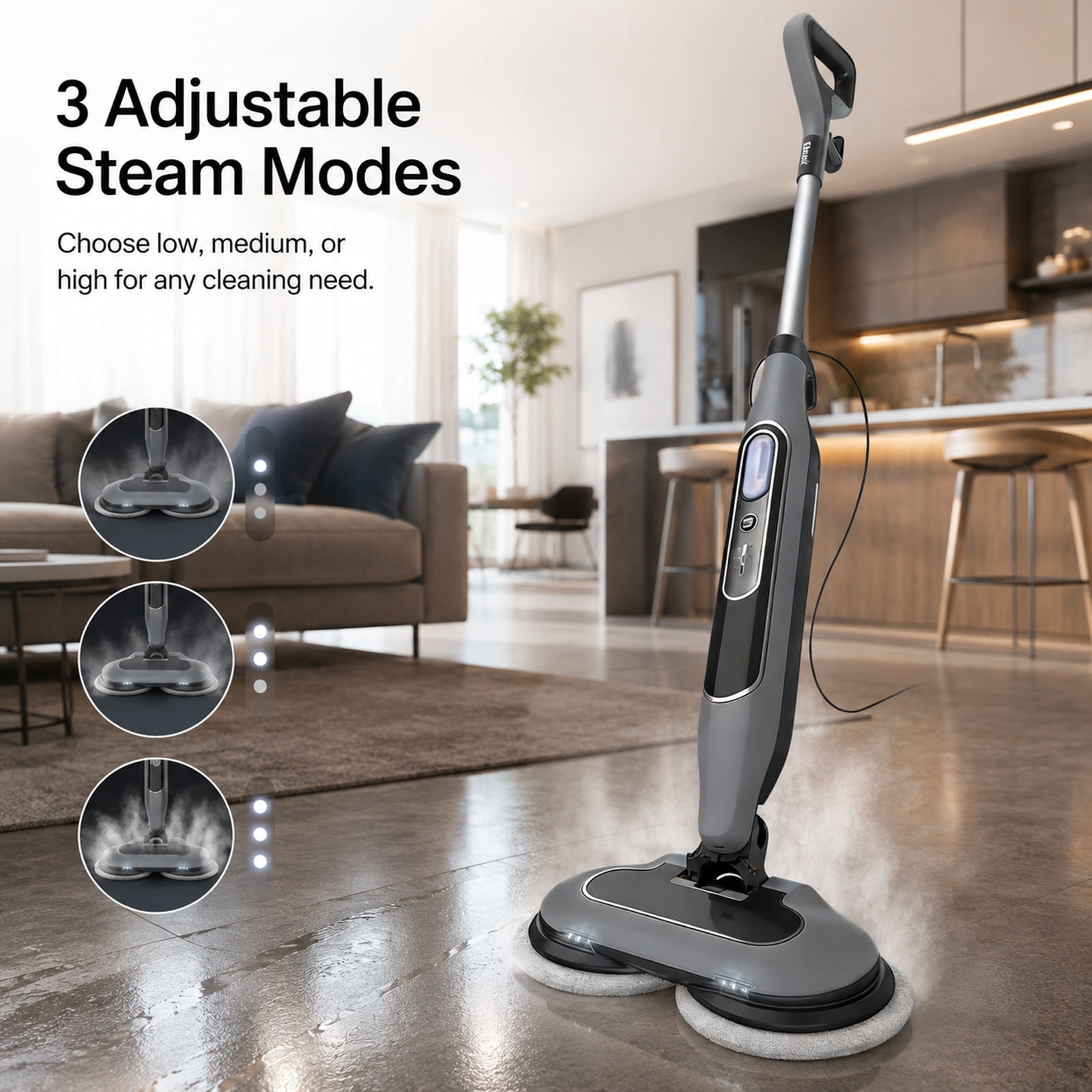 Alvantor Dual Steam Mop, All-in-One Hard Floor Steam Mop with 3 Steam Modes & LED Headlights, Lightweight for Home Tile Cleaning
