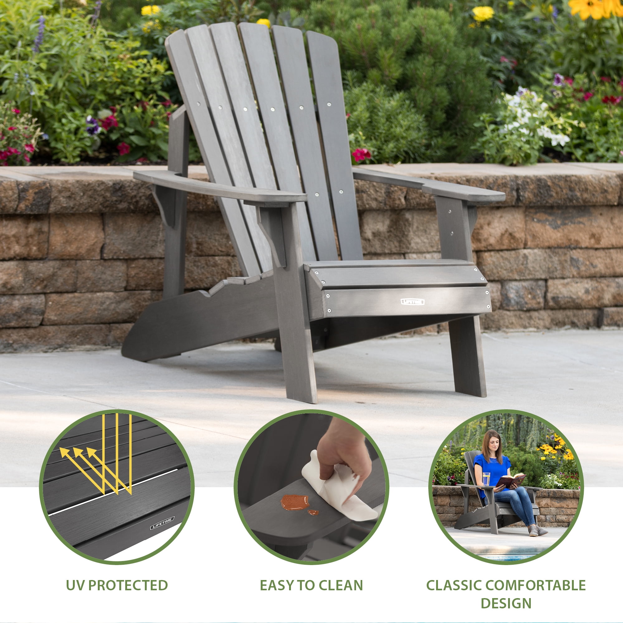 Lifetime Polystyrene Adirondack Chair, Shale Stone
