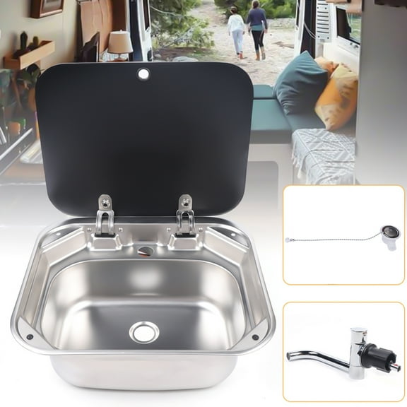 Wildnix Compact Kitchen Sink with Tempered Glass Lid, Foldable Faucet, Stainless Steel, Ideal for RVs, Small Spaces, and Easy Installation
