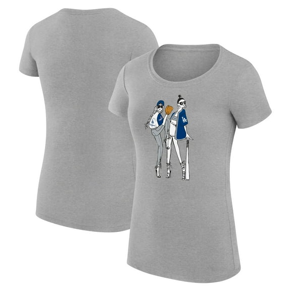 Women's G-III 4Her by Carl Banks Heather Gray Los Angeles Dodgers Super-Slim Fit Lightweight Baseball Girls T-Shirt
