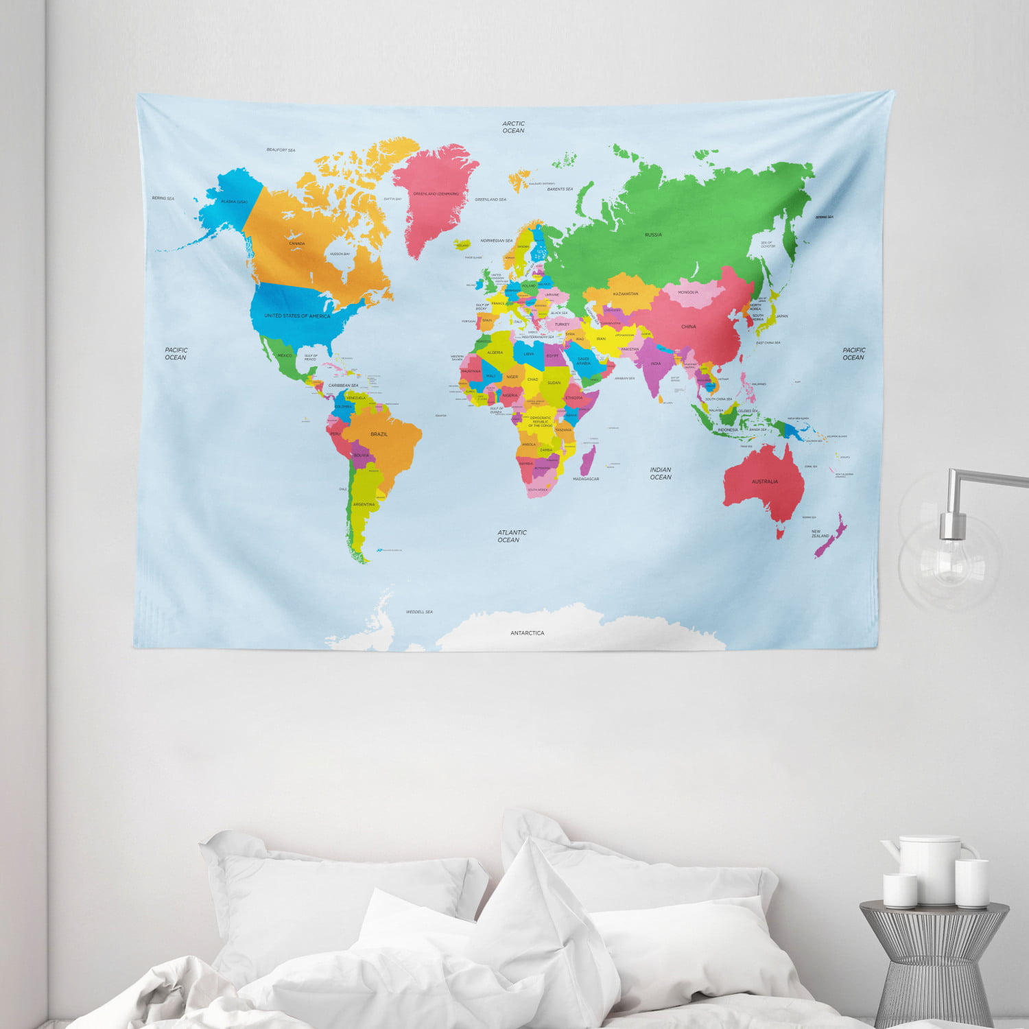 World Map Blanket Green Wooden Tapestry Wall Hanging Bedroom Living Room Pendant 