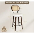 thumbnail image 3 of Rattan Bar Stools Set of 2, Swivel Counter Height Barstools with Back, Farmhouse Upholstered Kitchen Chairs with Back & Footrest Mid Century Modern Wood Countertop Bar Chairs for Kitchen Island White, 3 of 6