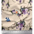 thumbnail image 3 of Soimoi White Rayon Fabric Floral & Flowerpecker Bird Fabric Prints By Yard 58 Inch Wide, 3 of 3