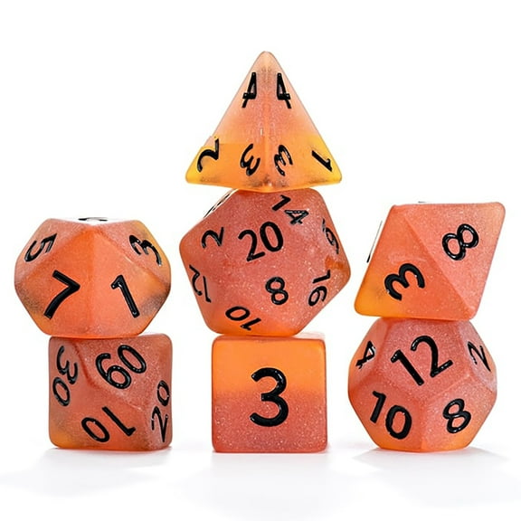 Gate Keeper Games and Dice: Sea Glass Dice: Firebrand - 7pc RPG Set, Flaming Yellow & Fire Damage Orange Frosted Matte Resin, Role Playing Games Dice