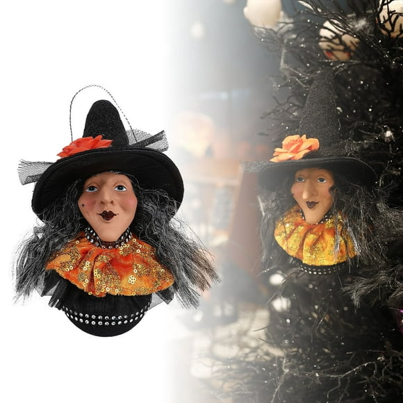 1 Pcs Halloween Tree Ornaments Set, Shatterproof Plastic Halloween Witch Decorative Balls Baubles with Hanging String for Halloween Decor Holiday Haunted House Party Decor (Orange)