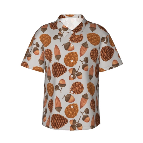 Fotbe Pinecone Autumn Pattern Camisa Hawaiana para Hombre Unisex – Camisa Casual de Verano con Botones de Manga Corta de Algodón y Lino,Medium