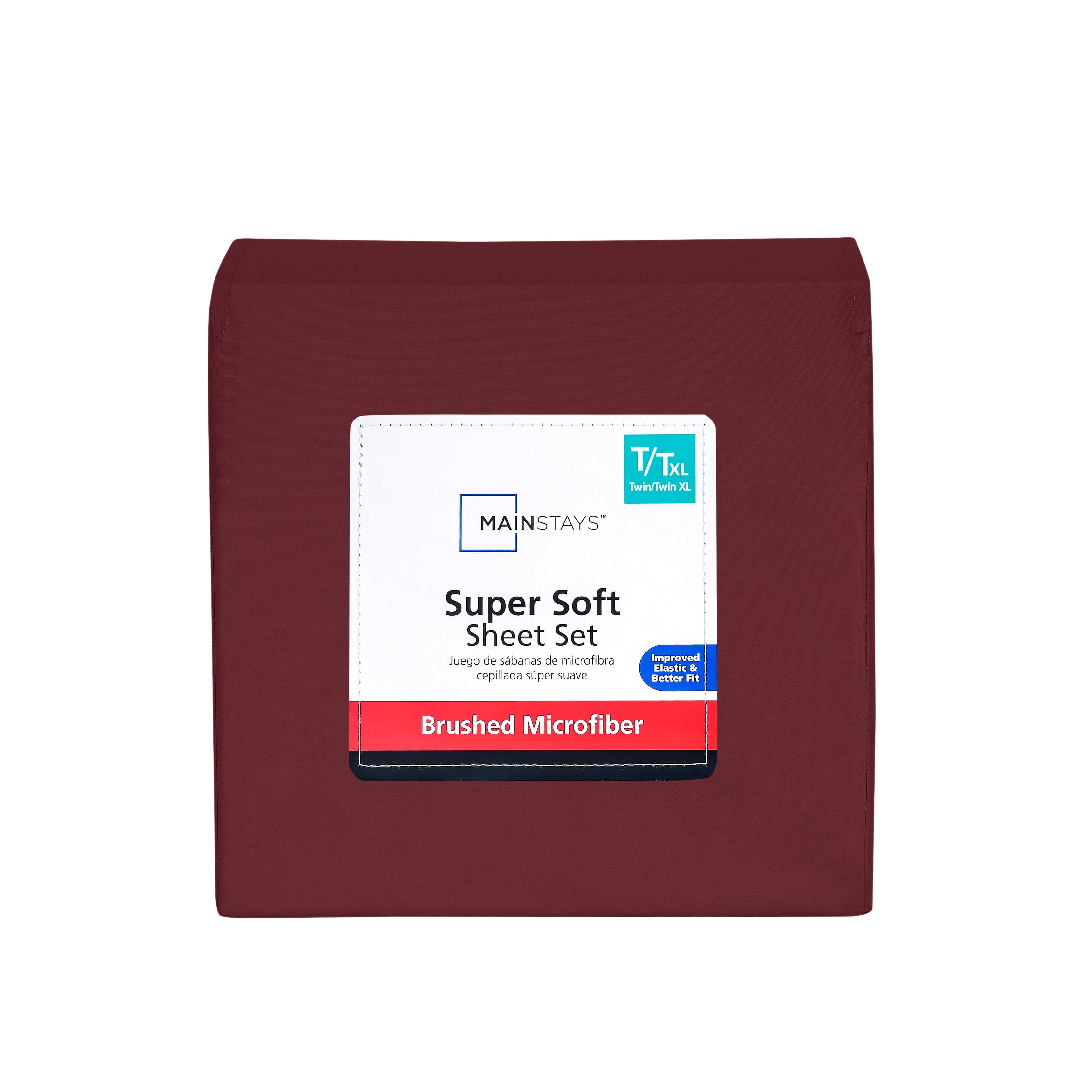 Mainstays Super Soft Brushed Microfiber Bed Sheet Set, Luscious Red Merlot, Twin-XL, 3 Piece